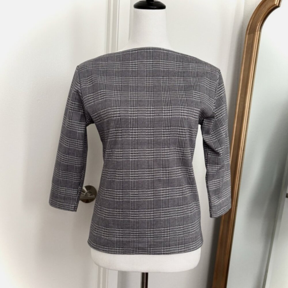 Vivien of Holloway 50’s Style Slash Neck Top in Black Houndstooth Size Small S